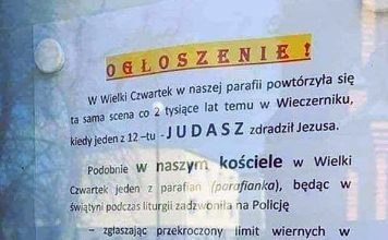 Parafianin wezwał policję do kościoła, bo było w nim za dużo ludzi. Ksiądz nazwał go Judaszem