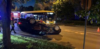 Wypadek w Zielonej Górze. Bmw uderzyło w mercedesa, który dachował (ZDJĘCIA CZYTELNIKÓW)