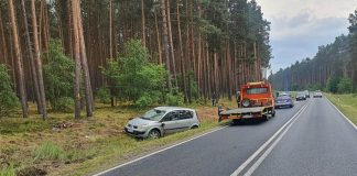 Renault wypadło z drogi, uderzyło w drzewo i dachowało pod Nowogrodem Bobrzańskim (ZDJĘCIE CZYTELNIKA)