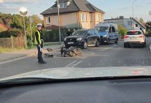 Wypadek w Zielonej Górze. Czołowe zderzenie motocyklisty z toyotą (ZDJĘCIA CZYTELNIKÓW)