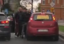 Akcja zielonogórskiej policji. Zatrzymanie auta rozwożącego jedzenie na środku ulicy (ZDJĘCIA CZYTELNIKA)