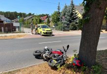 Wypadek w Zielonej Górze. Zderzenie motocyklisty z hyundaiem. Jedna osoba poważnie ranna (ZDJĘCIA CZYTELNIKA)