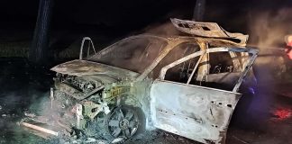 Pożar renault. Spłonęło doszczętnie. W aucie jechały trzy osoby (ZDJĘCIA)