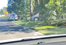 Samochód wypadł z drogi w Zielonej Górze. Mandat 1,5 tys. zł (ZDJĘCIA CZYTELNIKA)