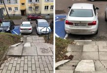 Kierująca BMW zablokowała schody w Zielonej Górze (ZDJĘCIA CZYTELNIKA)