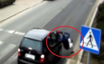 Chwile grozy. 62-latek potrącił na przejściu dla pieszych ojca z dzieckiem (FILM)