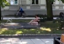 Kobieta myła się w fontannie na deptaku w Zielonej Górze (FILM CZYTELNIKA)