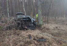 Kompletnie rozbity jaguar na poboczu DK27 koło Świdnicy. Policja ustala co się stało (ZDJĘCIA)