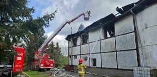 Pożar stadniny koni w Bronkowie. Dach runął do środka