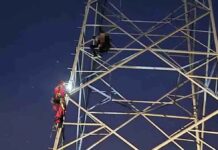 Zielona Góra. Strażacy ściągnęli desperata ze słupa energetycznego (ZDJĘCIA)