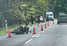 Poważny wypadek pod Nowogrodem Bobrzańskim. Motocyklista w szpitalu, sprawca bez uprawnień (ZDJĘCIE CZYTELNIKA)