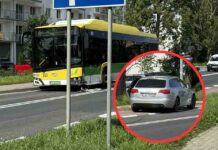 Zielona Góra. Audi na nowosolskich tablicach rejestracyjnych uderzyło w autobus MZK, z audi wszyscy uciekli (ZDJĘCIA CZYTELNIKA)