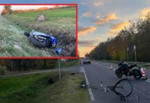 Zderzenie motocyklistów z rowerzystą. Trzy osoby zostały poważnie ranne