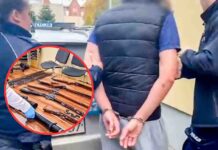 Rzucił się z nożem na policjantów, w domu miał arsenał i narkotyki (FILM)