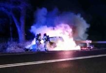 Śmiertelny wypadek na DK32 koło Sulechowa. Motorowerzysta spłonął, sprawca pijany (ZDJĘCIA CZYTELNIKA)