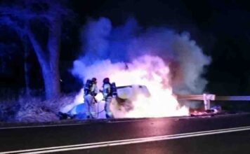 Śmiertelny wypadek na DK32 koło Sulechowa. Motorowerzysta spłonął, sprawca pijany (ZDJĘCIA CZYTELNIKA)